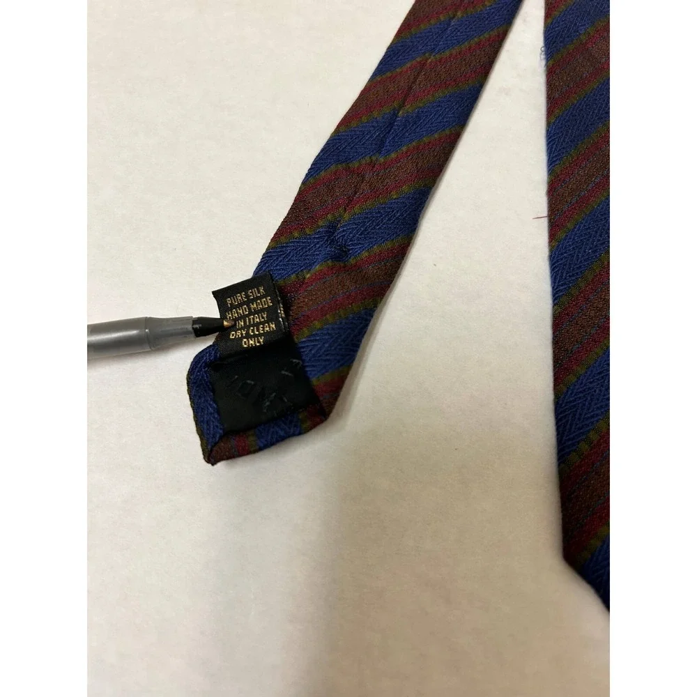 Fendi Necktie Mens One Size Multicolor Stripe Vintage 100% Silk Designer Classic